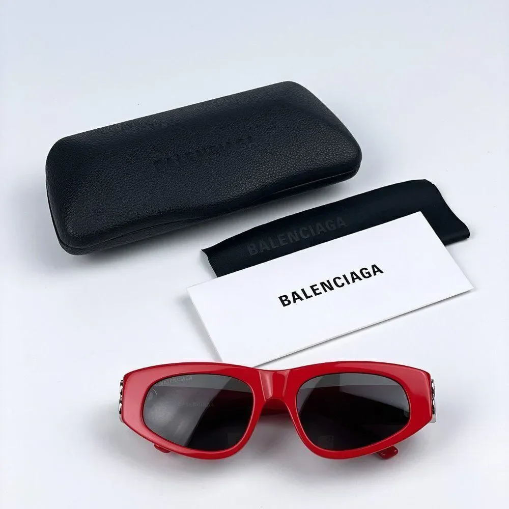 SALE! NEW Balenciaga BB0095S 016 Red Silver Logo Grey Cat Eye Unisex Sunglasses